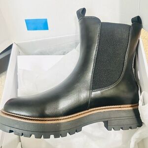 Black Chelsea Lug Sole Boot with Brown Welt